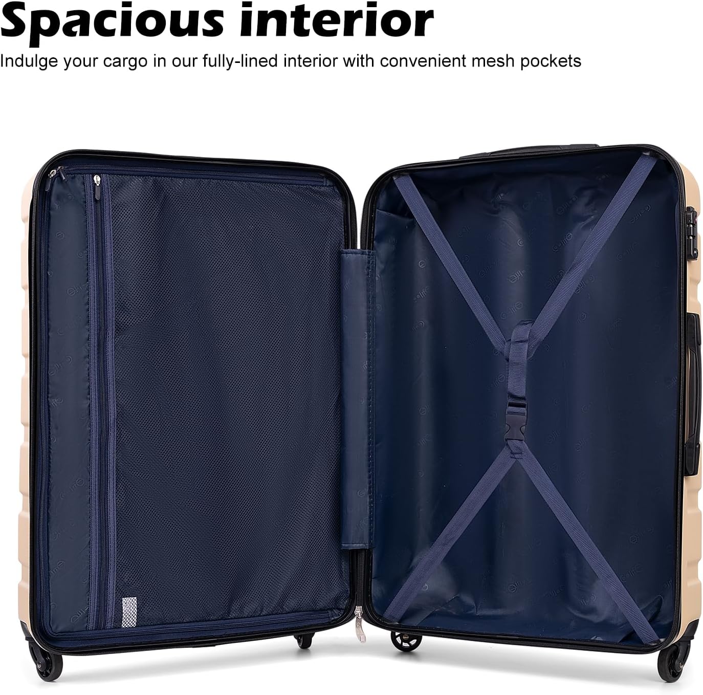 Coolife luggage details including TSA combination lock, handles, feet and zipper