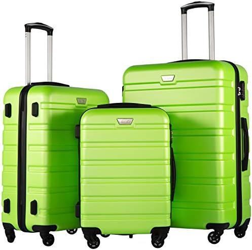 Green Coolife three-piece luggage set